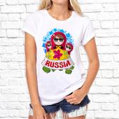 Женская футболка "Матрёшки Россия" с принтом на сайте mosmayka.ru