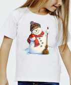 Новогодняя футболка "Снеговик с метлой" детская с принтом