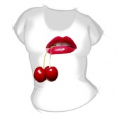 Женская футболка "Вишенки в губах" с принтом