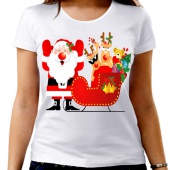 Новогодняя футболка "Дед мороз и сани" женская с принтом