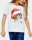 Новогодняя футболка "Собачка 15" детская с принтом на сайте mosmayka.ru