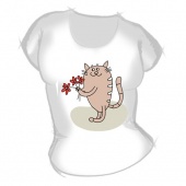 Женская футболка "Кот с букетом" с принтом