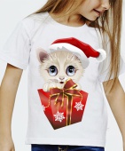 Новогодняя футболка "котик 1" детская с принтом