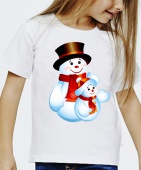 Новогодняя футболка "Два снеговика" детская с принтом