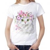 Женская футболка "Котик в цветах" с принтом
