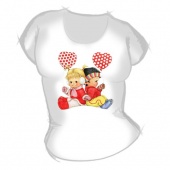 Женская футболка "Мальчик и девочка с шариками" с принтом
