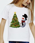 Новогодняя футболка "Снеговик и ёлка" с принтом