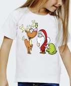 Новогодняя футболка "Олень с морозом 1" детская с принтом