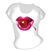 Женская футболка "Губы и вишня" с принтом