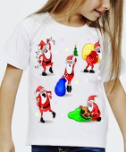Новогодняя футболка "Весёлые санты 1" детская с принтом на сайте mosmayka.ru