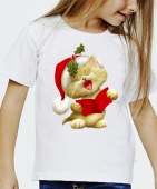 Новогодняя футболка "Поющий котик" детская с принтом