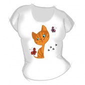 Женская футболка "Котёнок и бабочки" с принтом на сайте mosmayka.ru