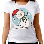 Новогодняя футболка "Снеговик 1" женская с принтом