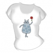 Женская футболка "Кошка с цветком" с принтом