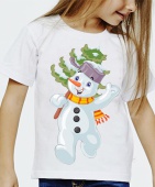 Новогодняя футболка "Снеговик с ёлкой" с принтом