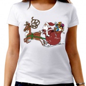 Новогодняя футболка "Дед мороз на санях" женская с принтом