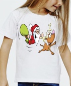 Новогодняя футболка "Олень и дед мороз" детская с принтом