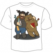 Мужская футболка "Мишка и охотник" с принтом