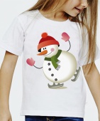 Новогодняя футболка "Снеговик на коньках" с принтом