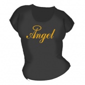 Женская чёрная футболка "Ангел (золото)" с принтом