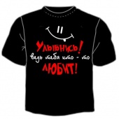 Чёрная футболка "Улыбнись" с принтом на сайте mosmayka.ru