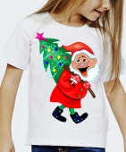 Новогодняя футболка "Санта с ёлкой 1" детская с принтом на сайте mosmayka.ru