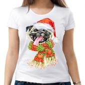 Новогодняя футболка "Собачка 12" женская с принтом на сайте mosmayka.ru