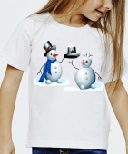 Новогодняя футболка "Пара снеговиков" детская с принтом