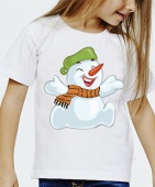 Новогодняя футболка "Снеговик с шарфом" с принтом