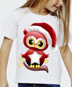 Новогодняя футболка "Совёнок 1" детская с принтом на сайте mosmayka.ru