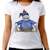 Новогодняя футболка "снеговик со снежинкой" женская с принтом
