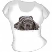 Женская футболка "Грустная собака" с принтом на сайте mosmayka.ru