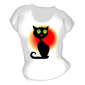 Женская футболка "Чёрная кошка сидит" с принтом