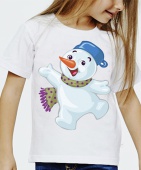 Новогодняя футболка "Снеговик в шарфе1" детская с принтом