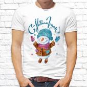 Новогодняя футболка "Снеговик 2018" мужская с принтом