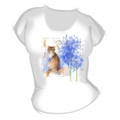 Женская футболка "Цветы и кошка" с принтом