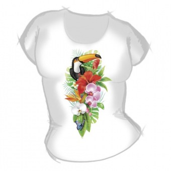 Женская футболка "Цветы с птицей1" с принтом на сайте mosmayka.ru