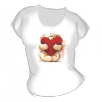 Женская футболка "Мишка с сердцем" с принтом на сайте mosmayka.ru