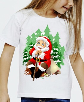 Новогодняя футболка "Дедушка мороз 2" детская с принтом на сайте mosmayka.ru