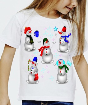 Новогодняя футболка "Снеговики детские" с принтом на сайте mosmayka.ru