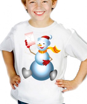 Новогодняя футболка "Снеговик 45" детская с принтом на сайте mosmayka.ru