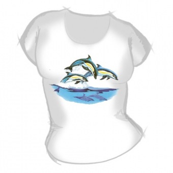 Женская футболка "Дельфины 5" с принтом на сайте mosmayka.ru