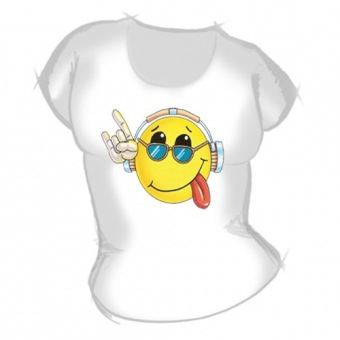 Женская футболка "Смайлик в наушниках" с принтом на сайте mosmayka.ru
