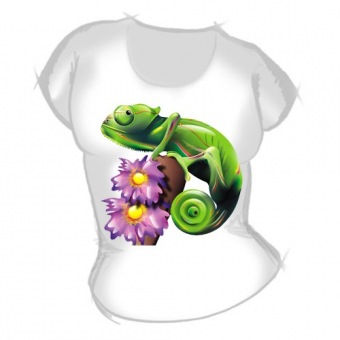 Женская футболка "Ягуана цветы" с принтом на сайте mosmayka.ru