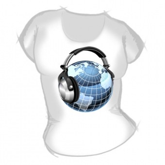 Женская футболка "Наушники и Земля" с принтом на сайте mosmayka.ru