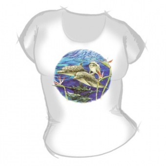Женская футболка "Дельфины 7" с принтом на сайте mosmayka.ru