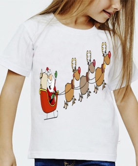 Новогодняя футболка "Дед мороз на оленях" детская с принтом на сайте mosmayka.ru