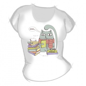 Женская футболка "Кот учёный" с принтом на сайте mosmayka.ru