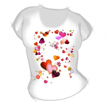 Женская футболка "Много сердечек" с принтом на сайте mosmayka.ru