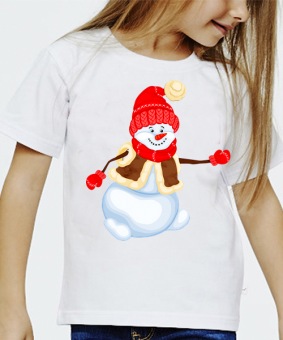Новогодняя футболка "Снеговик 25" детская с принтом на сайте mosmayka.ru